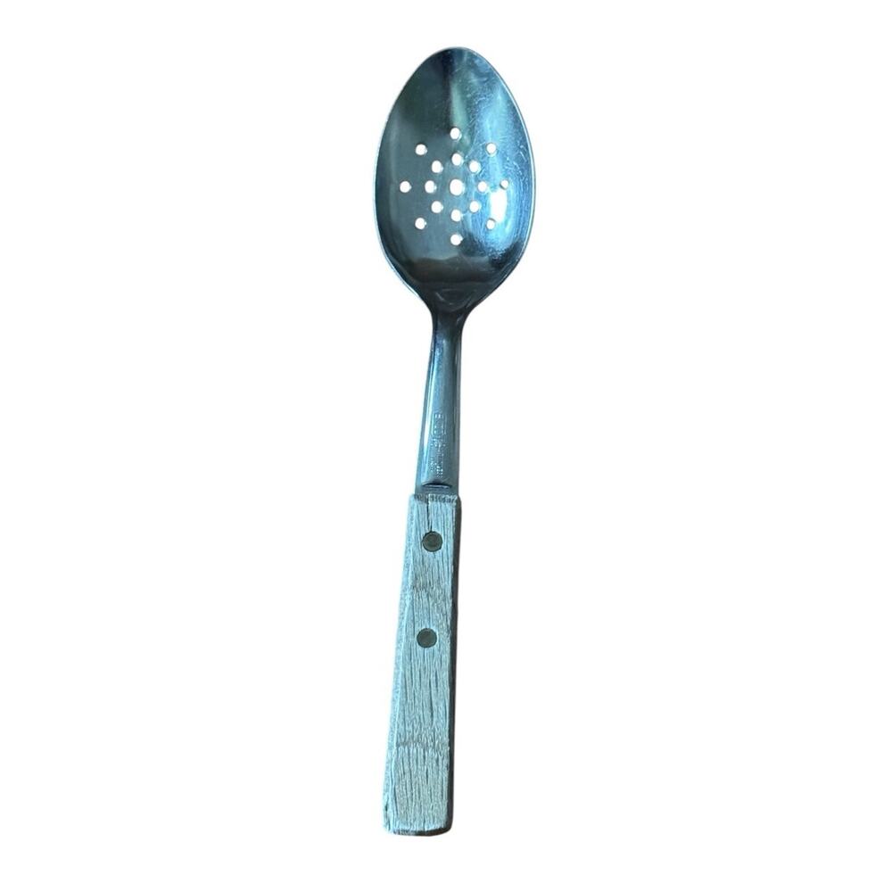 Vintage Ekco Slotted Spoon Wood Handle Kitchen Utensil Mid Century Cooking READ‎